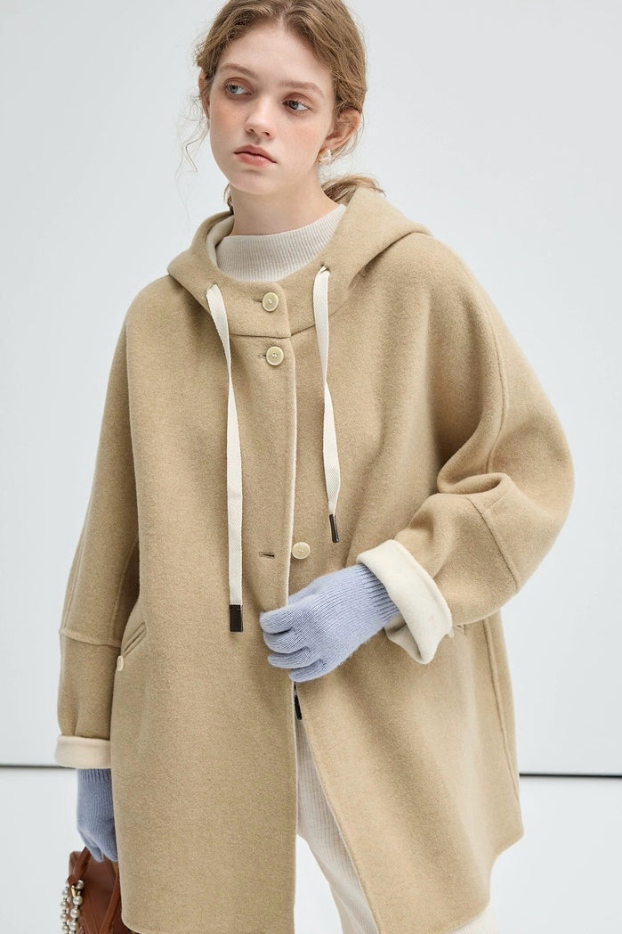 Khaki Hooded Wool Coat