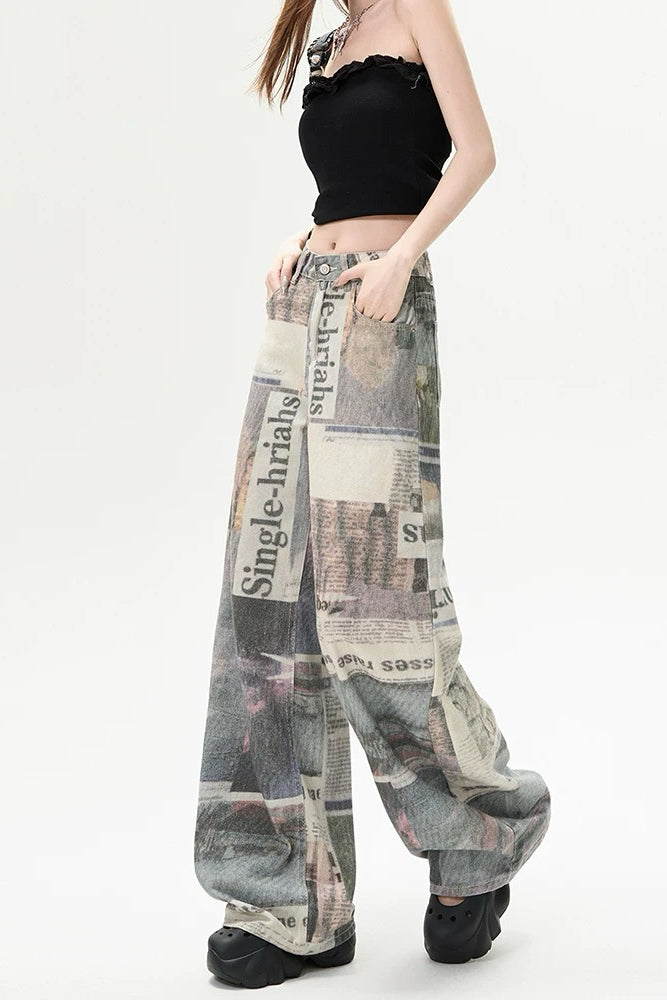 Newspaper Print Pants