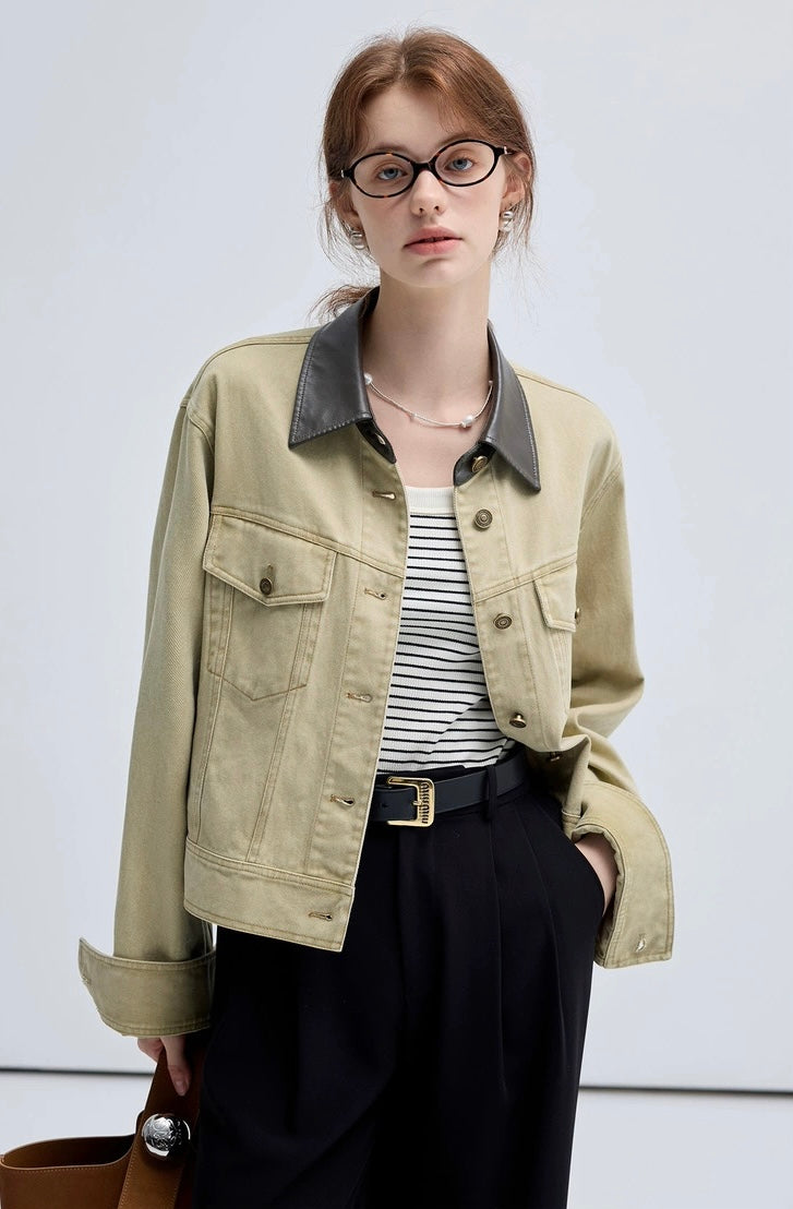 Khaki Faux Leather Jacket