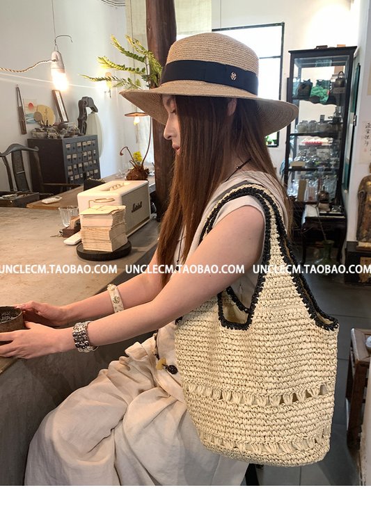 Lazy Vacation Style Woven Tote Bag - Large Capacity, Crochet Hollow Out, Beach Shoulder Bag for Women