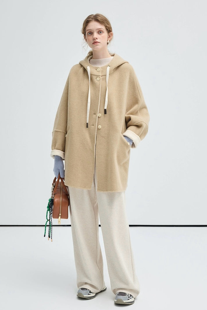 Khaki Hooded Wool Coat