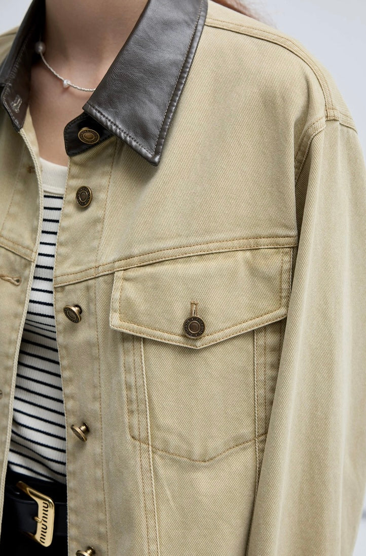 Khaki Faux Leather Jacket