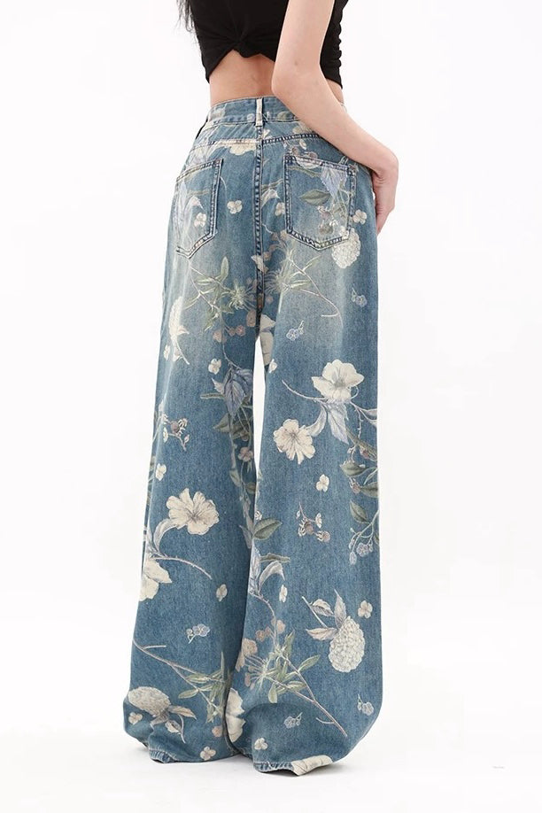 Blue Floral Jeans