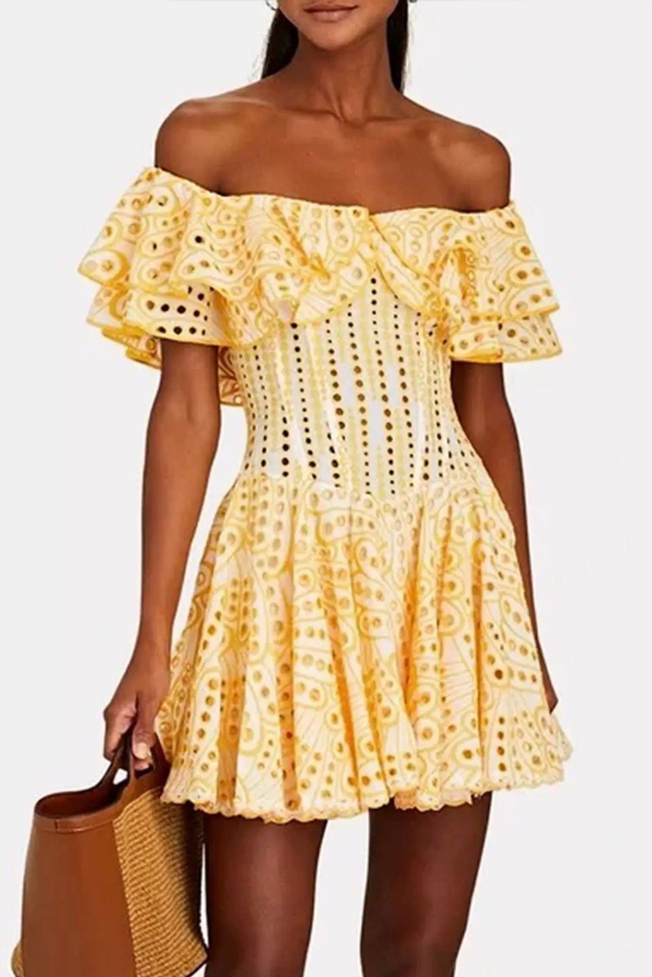 Yellow Hollow-Out Dress