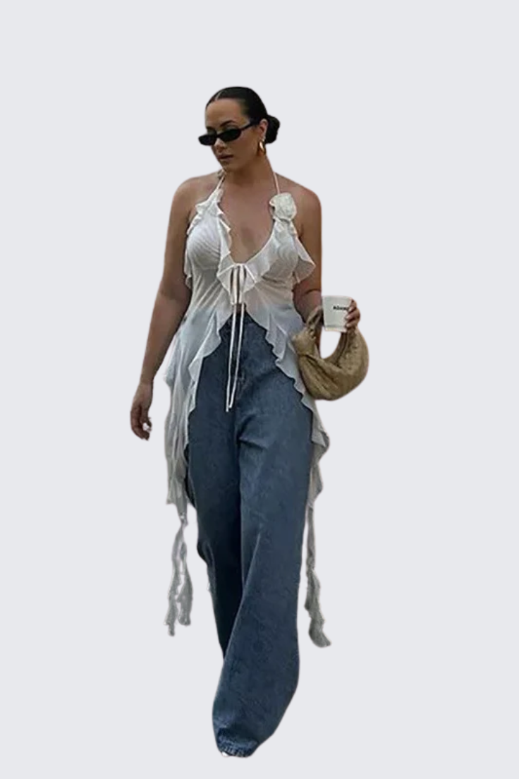 V-Neck Tie Blouse