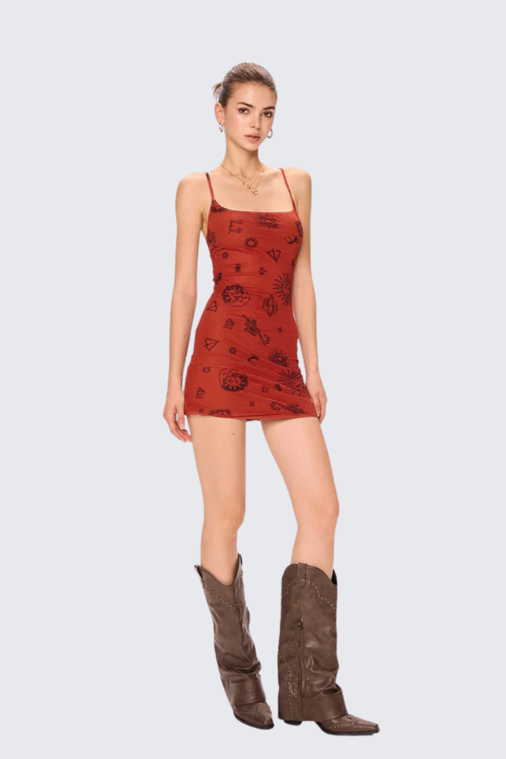 Red Minimalist Spaghetti Strap Dress