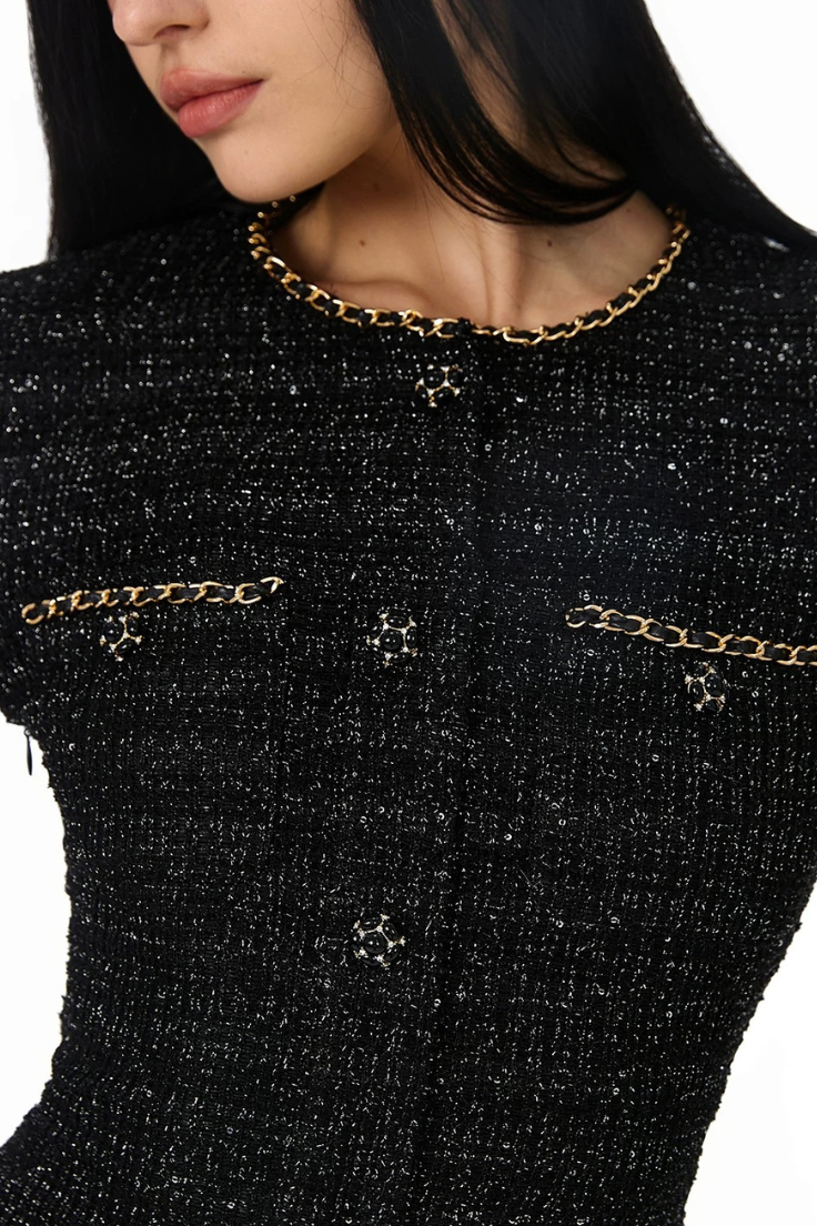 Chanel-Inspired Black Glitter Dress