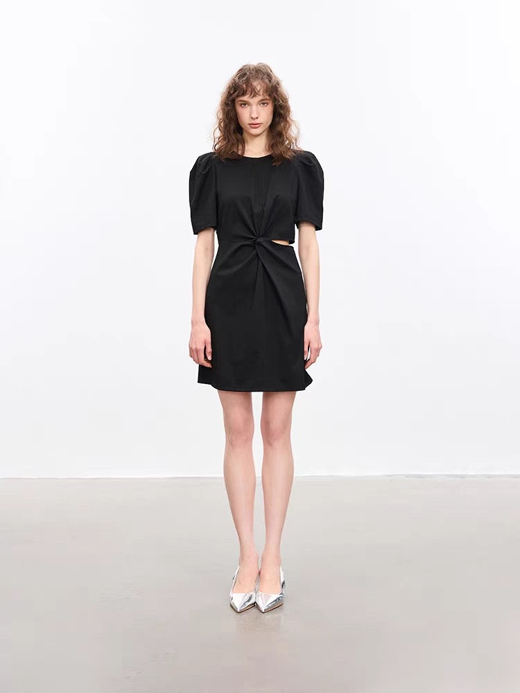 Waist-Cutout Black Dress