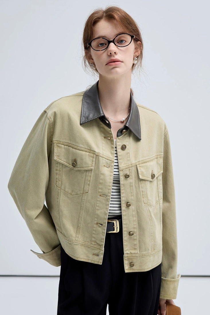 Khaki Faux Leather Jacket