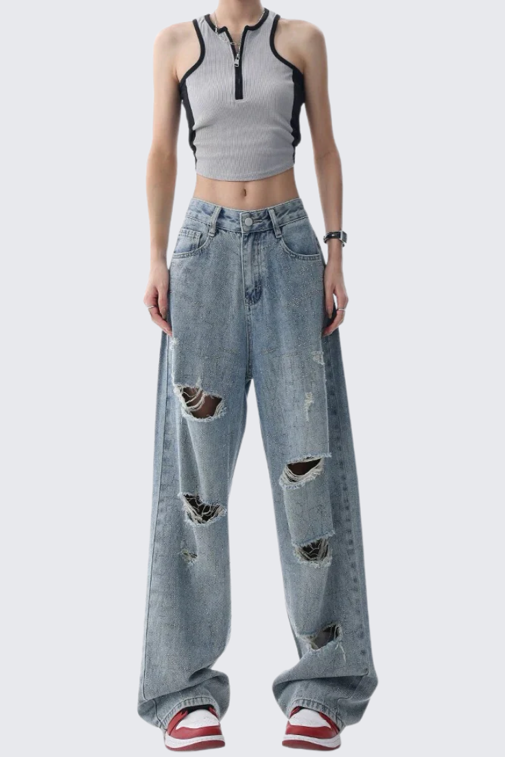 Rhinestone Ripped Jeans