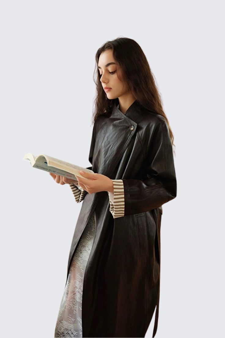 PU Leather Trench Coat