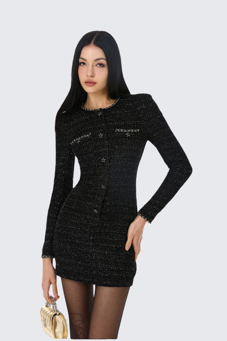Chanel-Inspired Black Glitter Dress