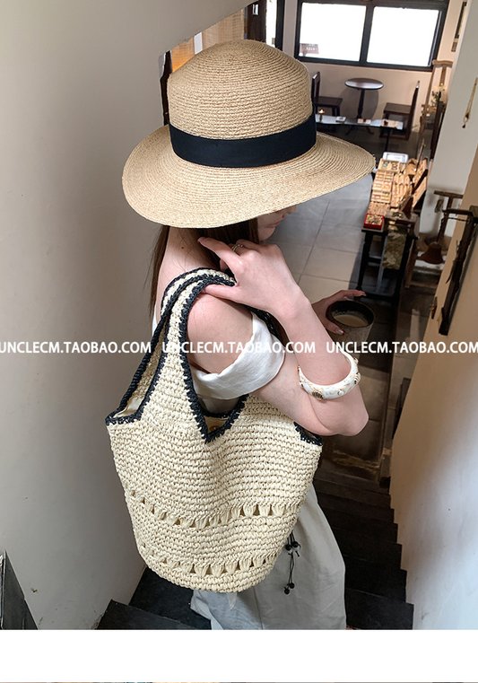 Lazy Vacation Style Woven Tote Bag - Large Capacity, Crochet Hollow Out, Beach Shoulder Bag for Women