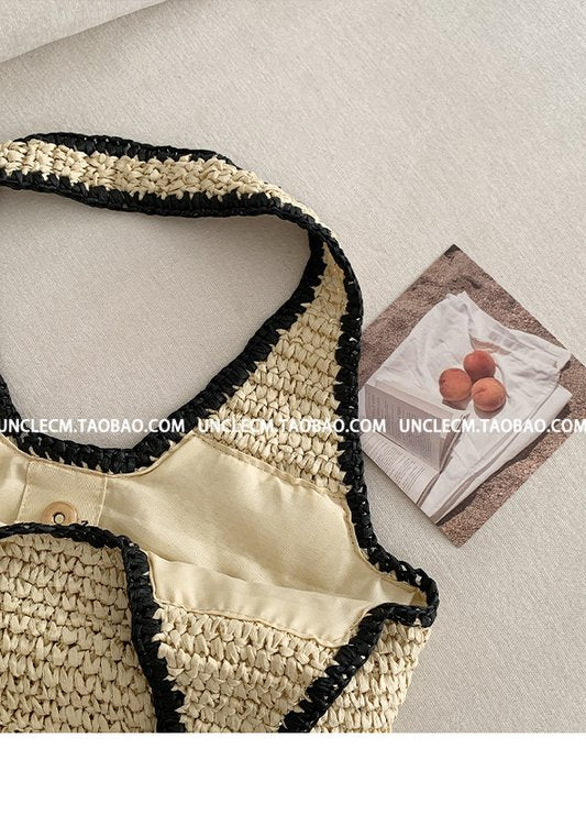 Lazy Vacation Style Woven Tote Bag - Large Capacity, Crochet Hollow Out, Beach Shoulder Bag for Women