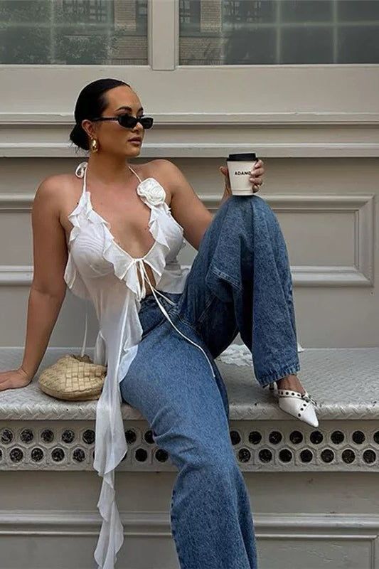 V-Neck Tie Blouse