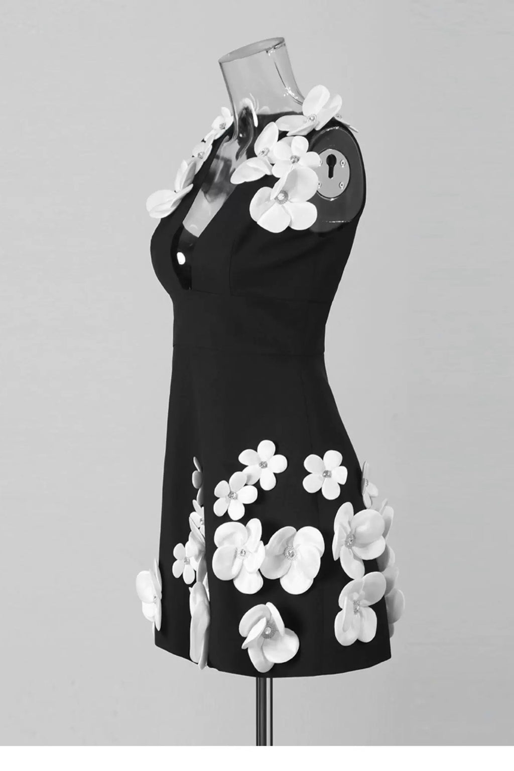 Black and White 3D Floral Dress