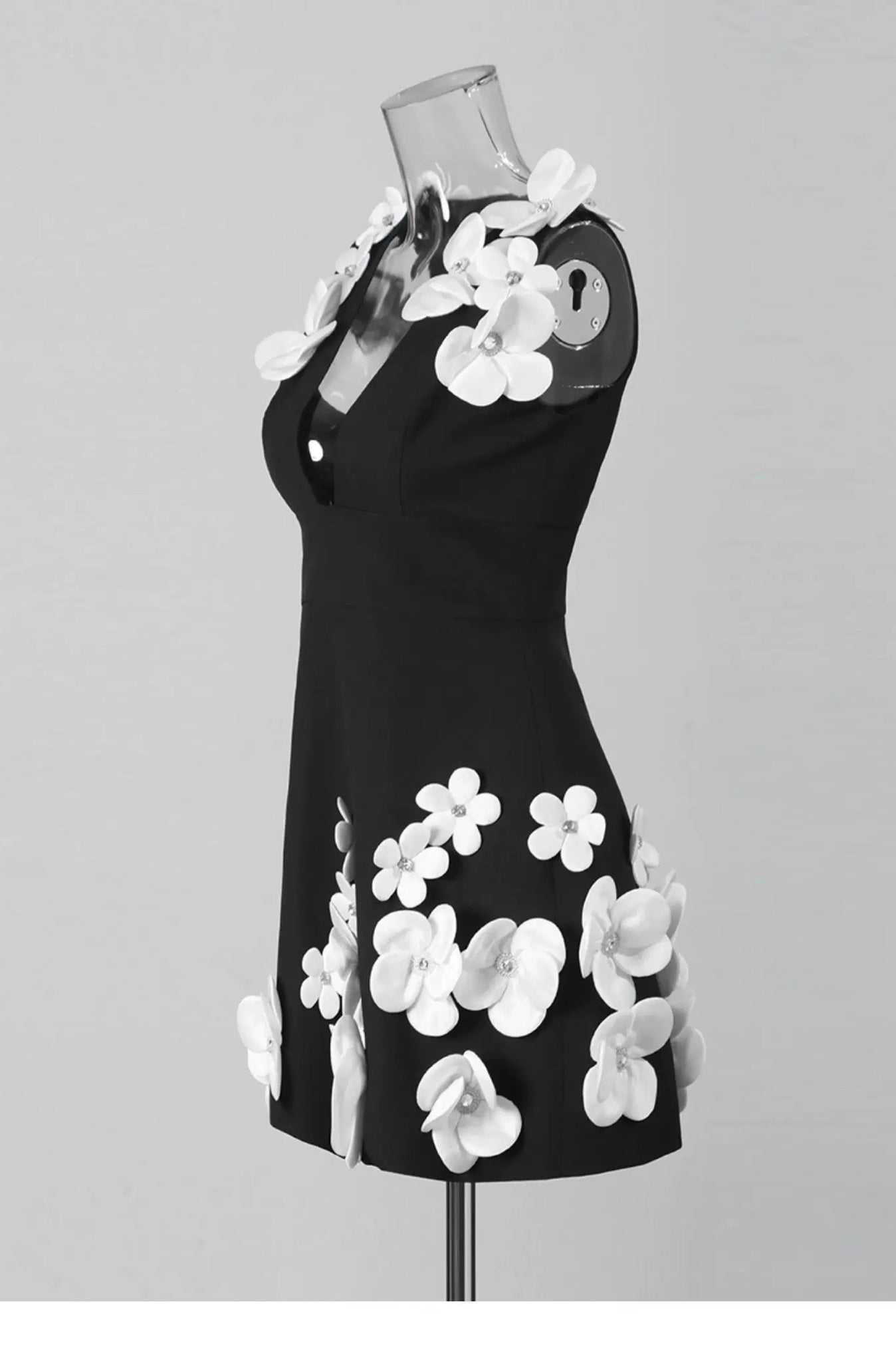 Black and White 3D Floral Dress