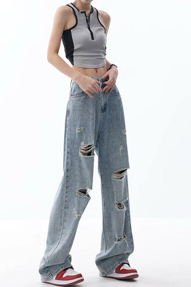 Rhinestone Ripped Jeans