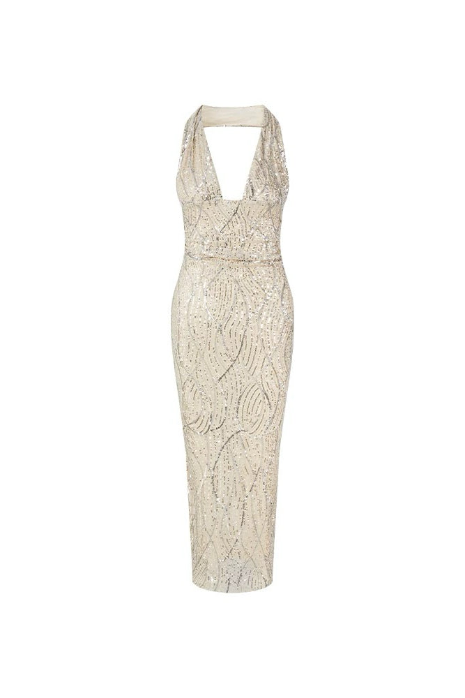 Deep V Rhinestone Gown