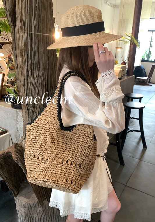 Lazy Vacation Style Woven Tote Bag - Large Capacity, Crochet Hollow Out, Beach Shoulder Bag for Women