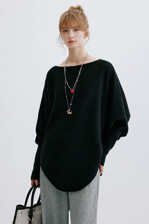 Black Batwing Sleeve Sweater