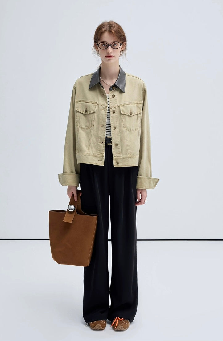 Khaki Faux Leather Jacket