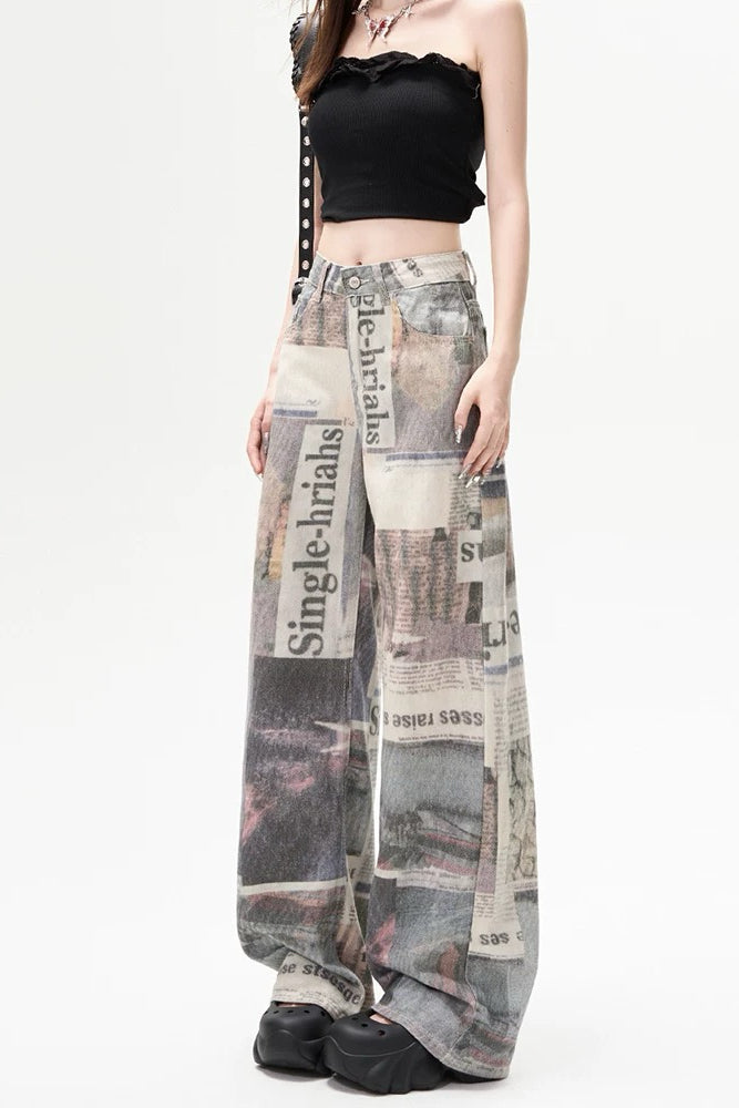 Newspaper Print Pants