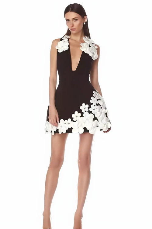 Black and White 3D Floral Dress
