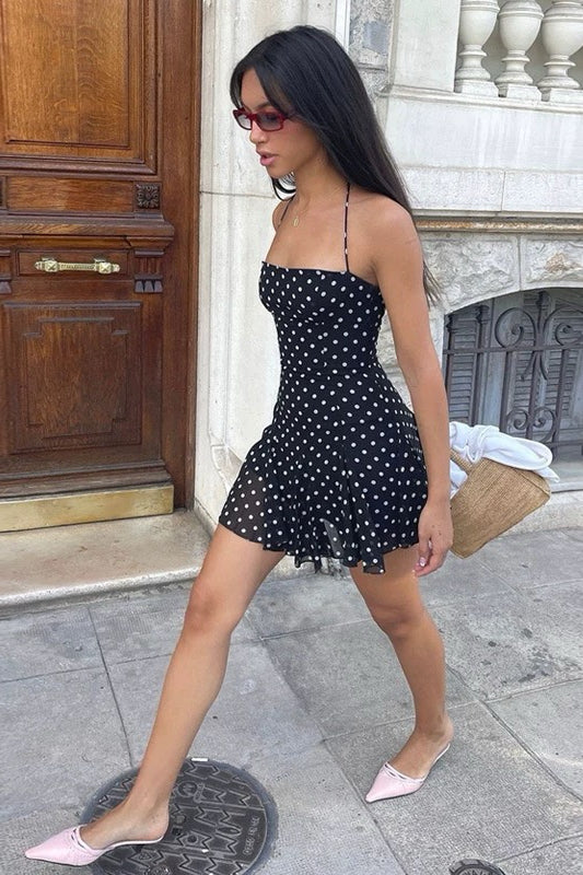 Black Polka Dot Spaghetti Strap Dress