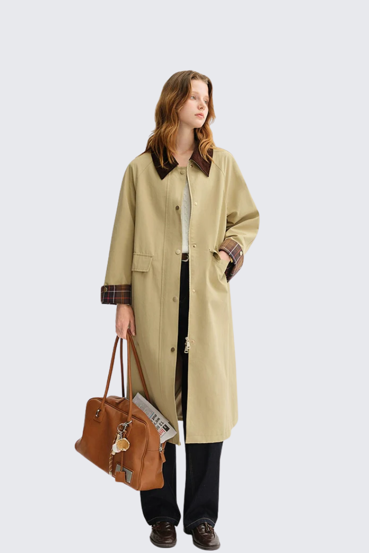 Khaki Color-Block Trench Coat