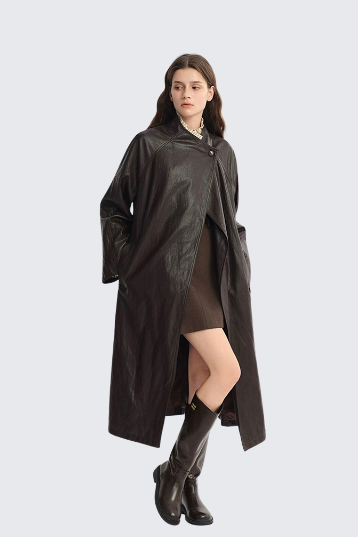 PU Leather Trench Coat
