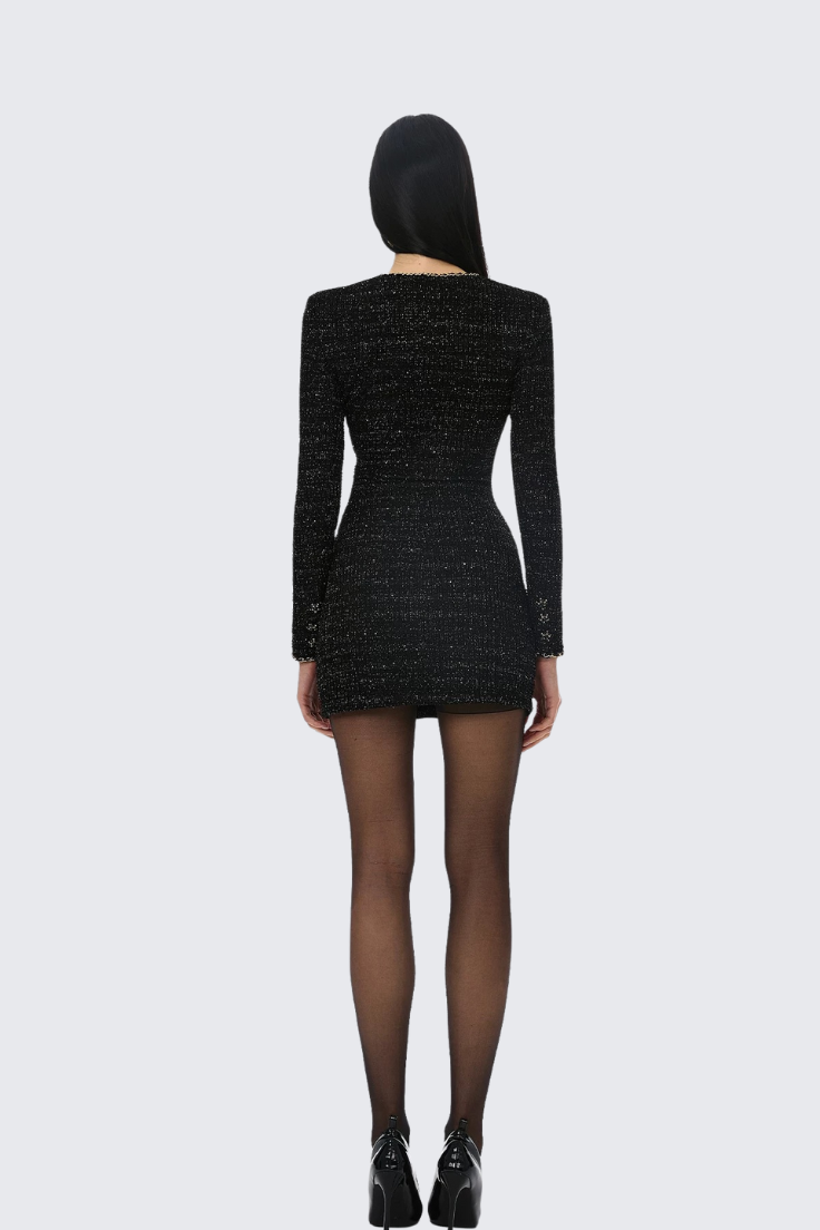 Chanel-Inspired Black Glitter Dress