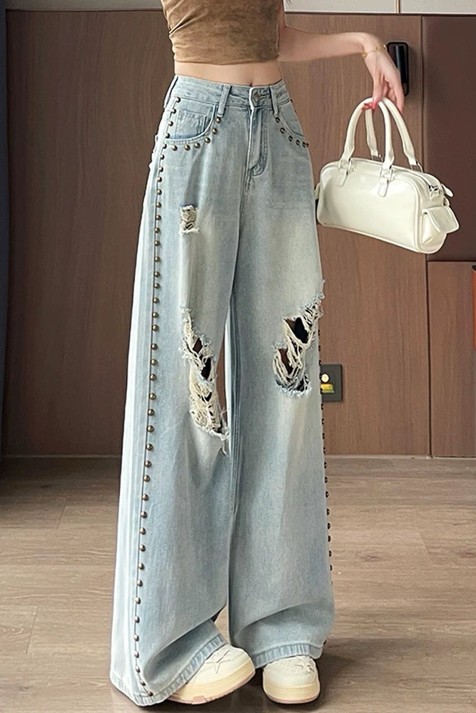 Ripped Pearl-Studded Jeans