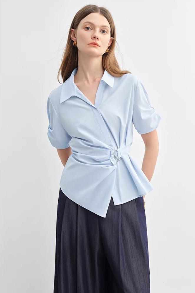Blue Waist-Tailored Shirt