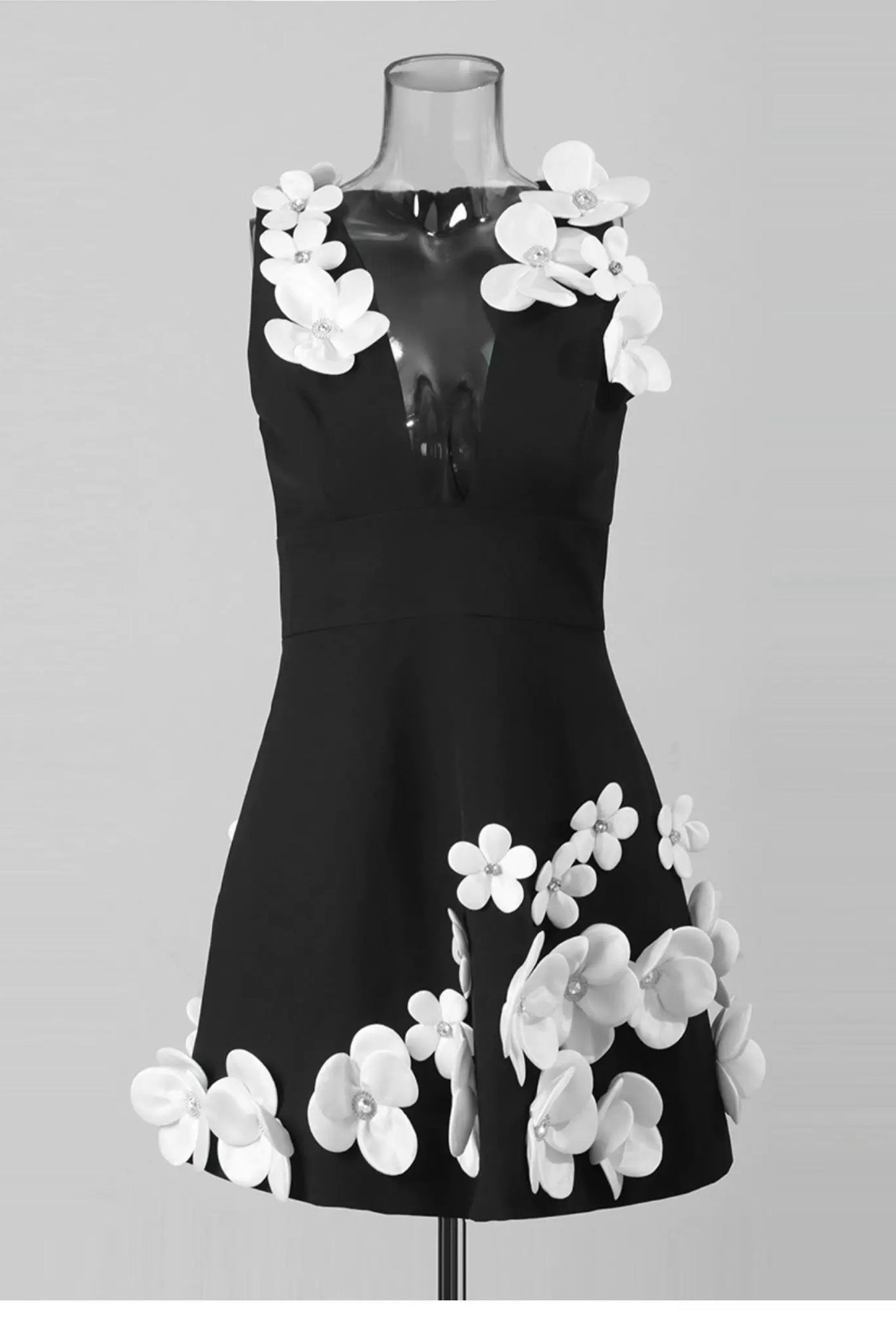 Black and White 3D Floral Dress