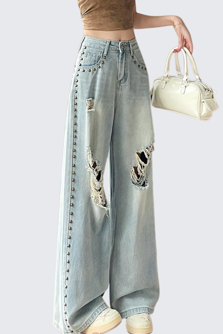 Ripped Pearl-Studded Jeans