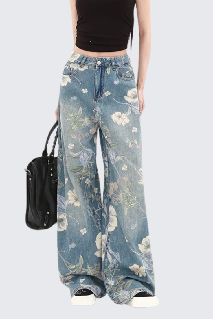 Blue Floral Jeans
