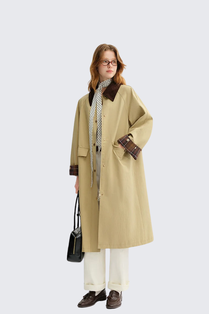 Khaki Color-Block Trench Coat
