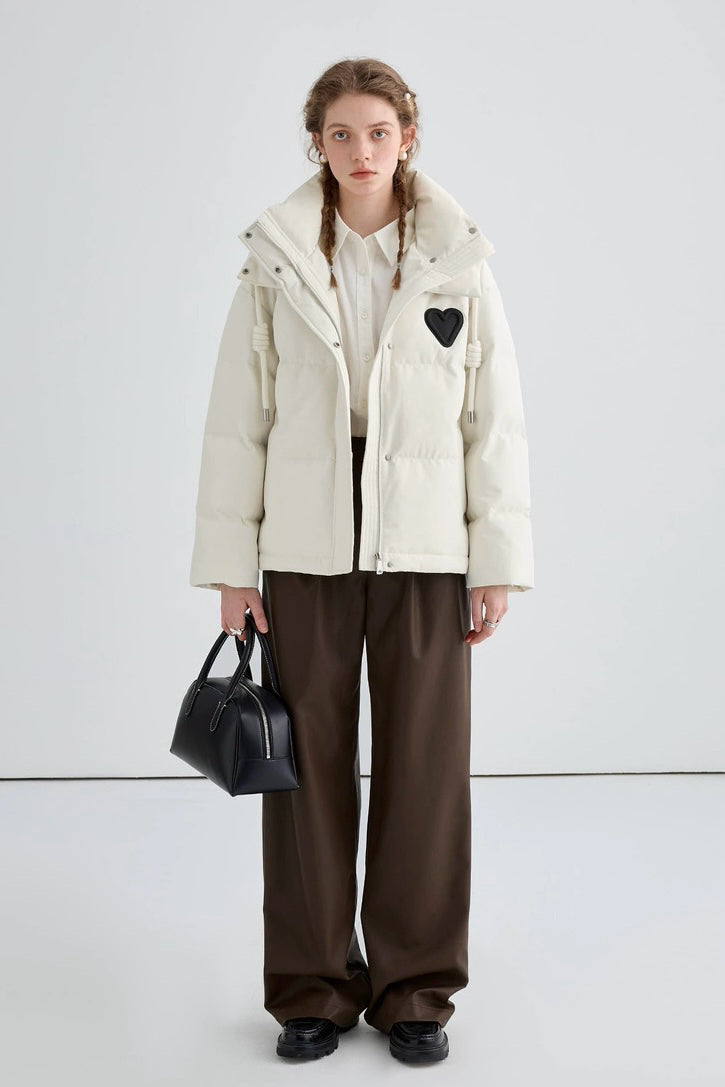 Heart Embroidered Hooded Down Jacket