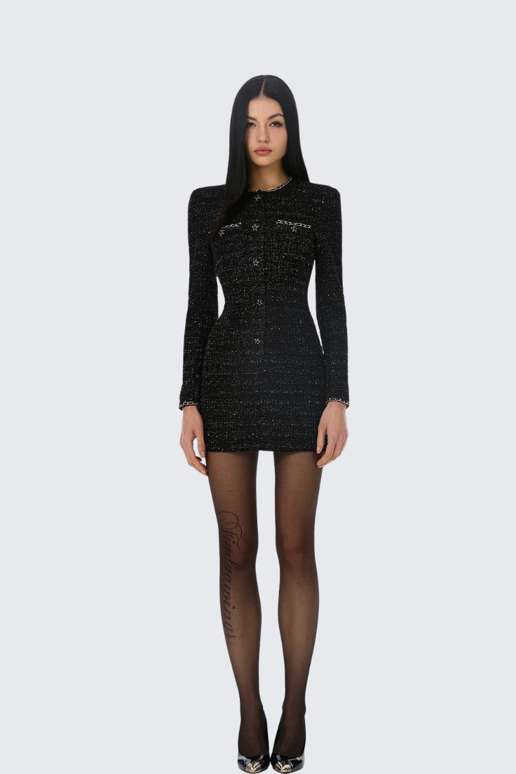 Chanel-Inspired Black Glitter Dress