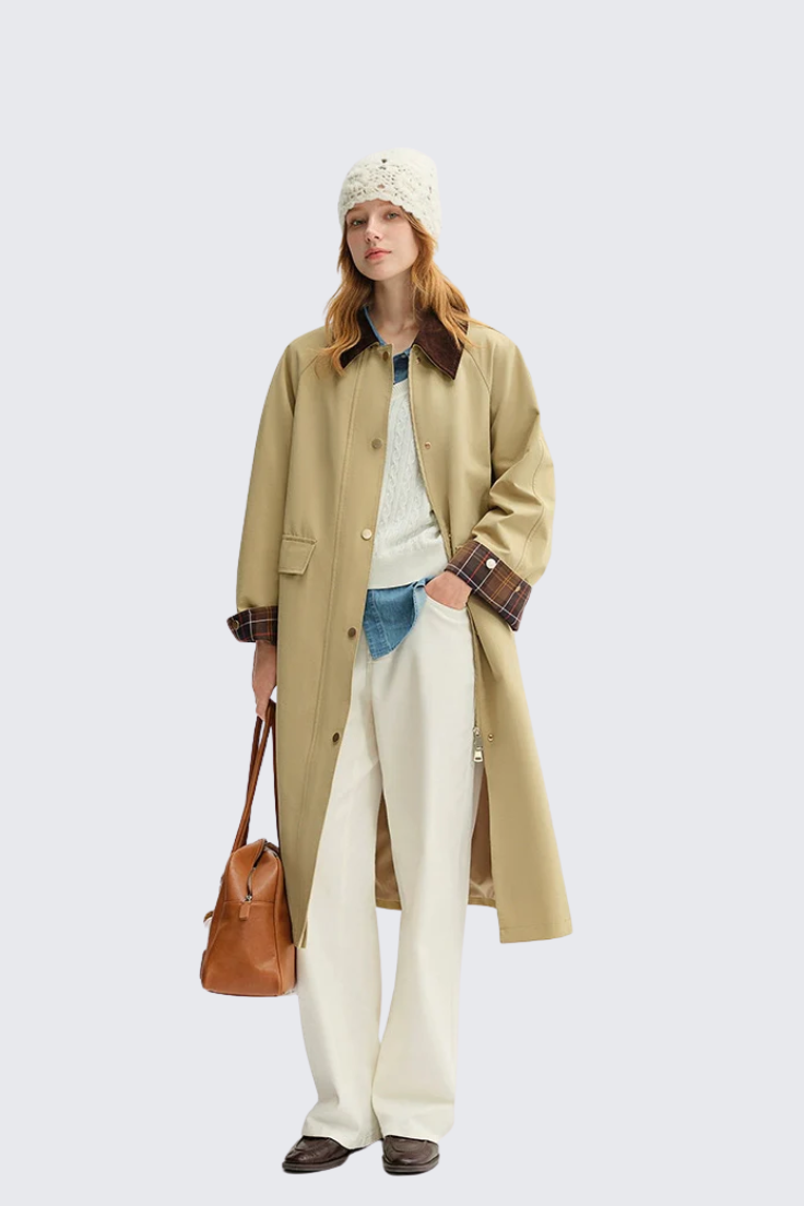 Khaki Color-Block Trench Coat