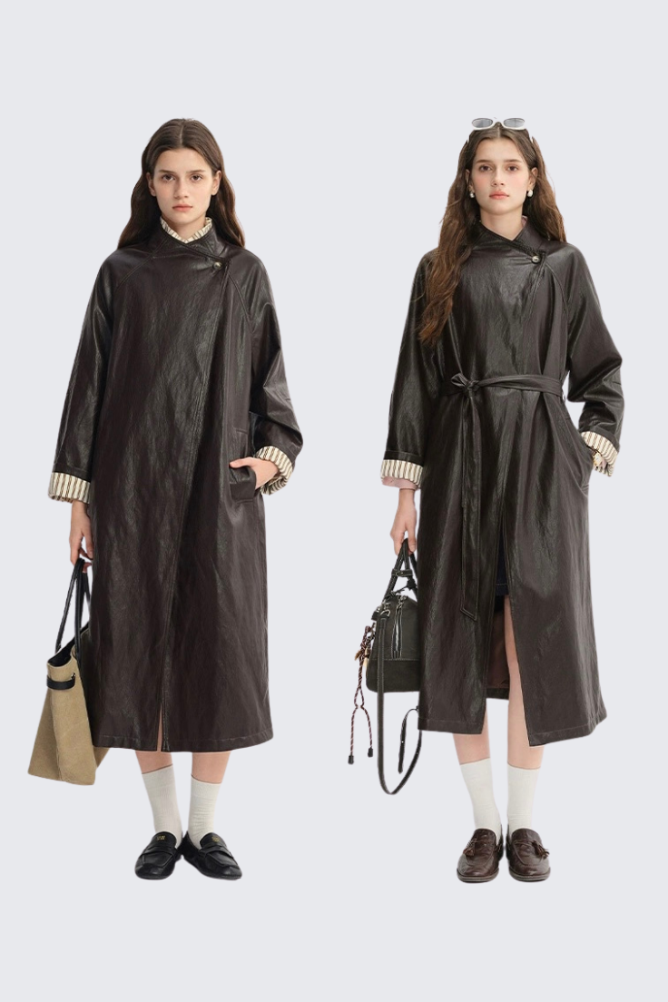 PU Leather Trench Coat