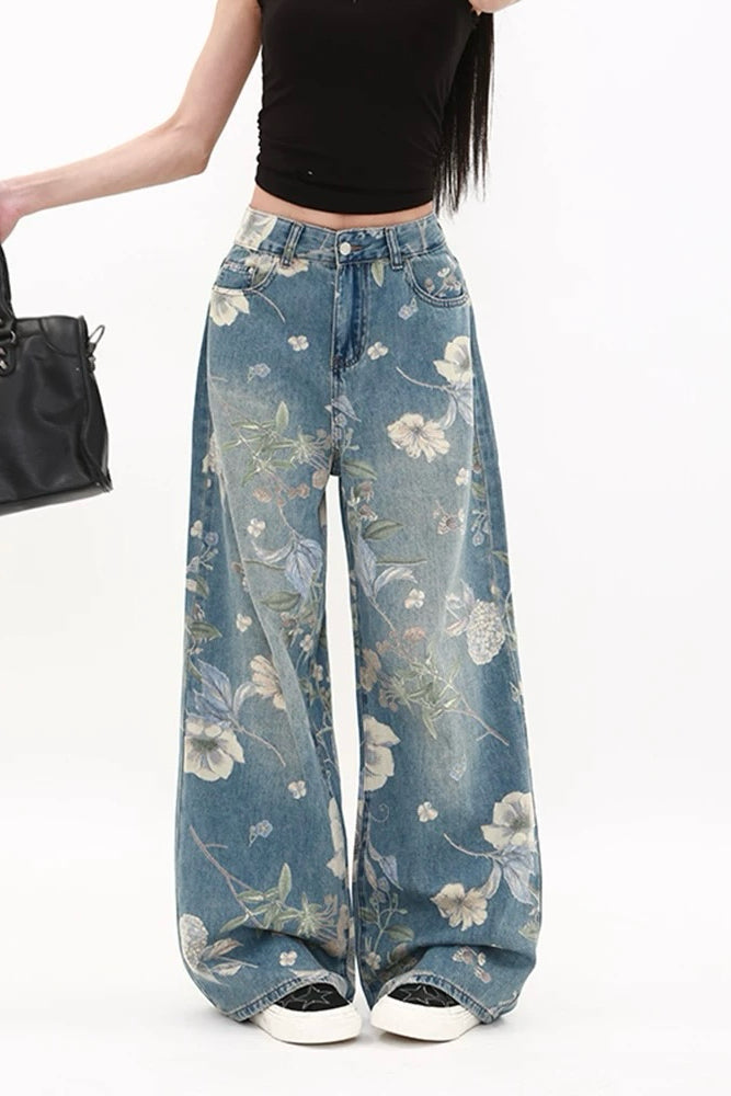 Blue Floral Jeans