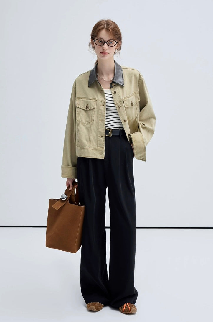 Khaki Faux Leather Jacket