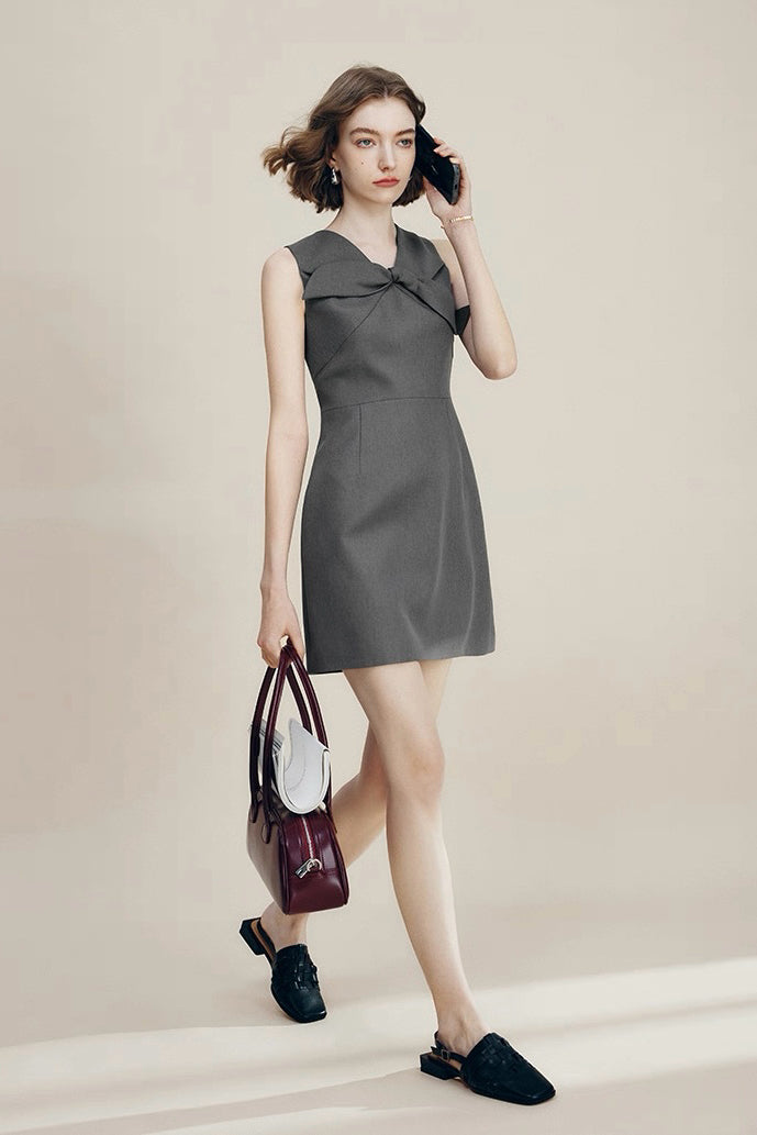 Gray Knotted Blazer Dress