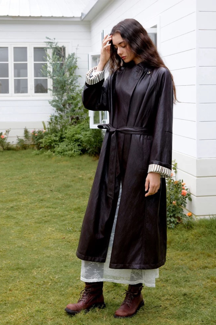 PU Leather Trench Coat