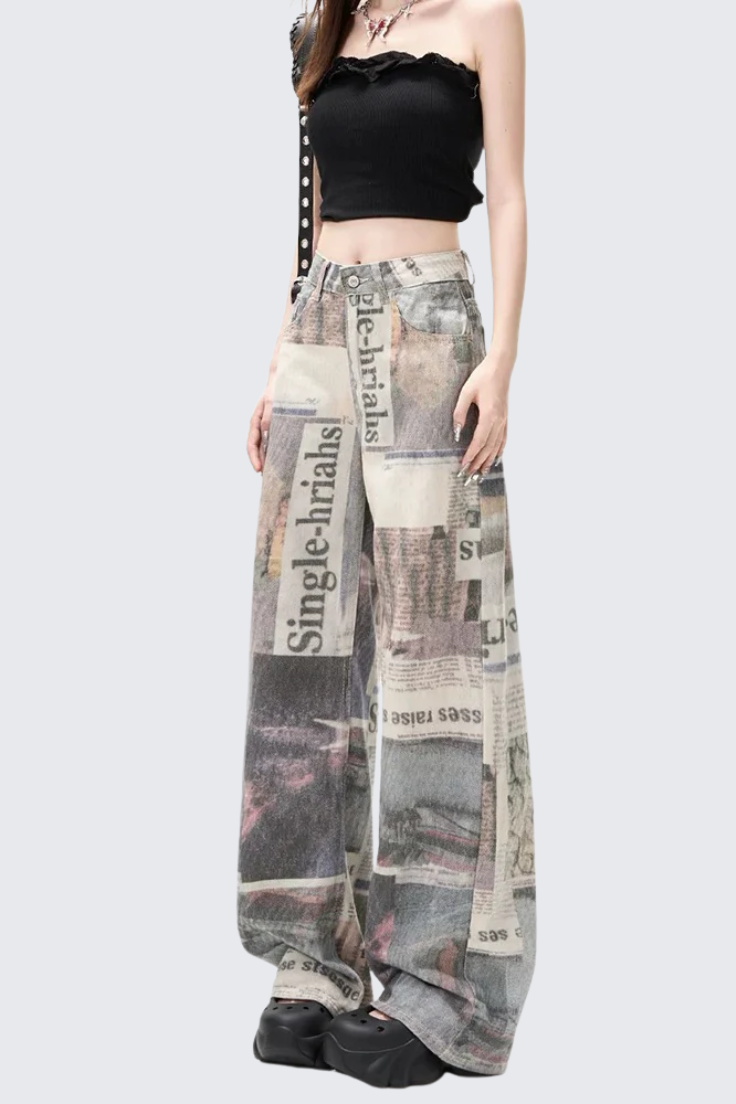 Newspaper Print Pants