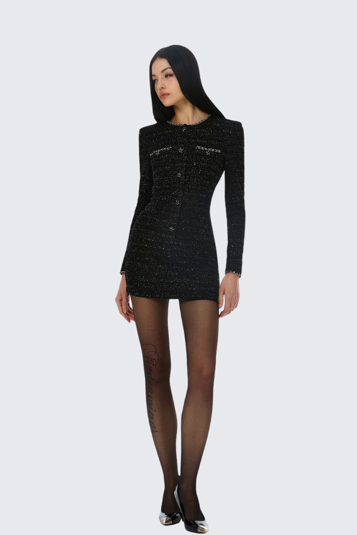 Chanel-Inspired Black Glitter Dress