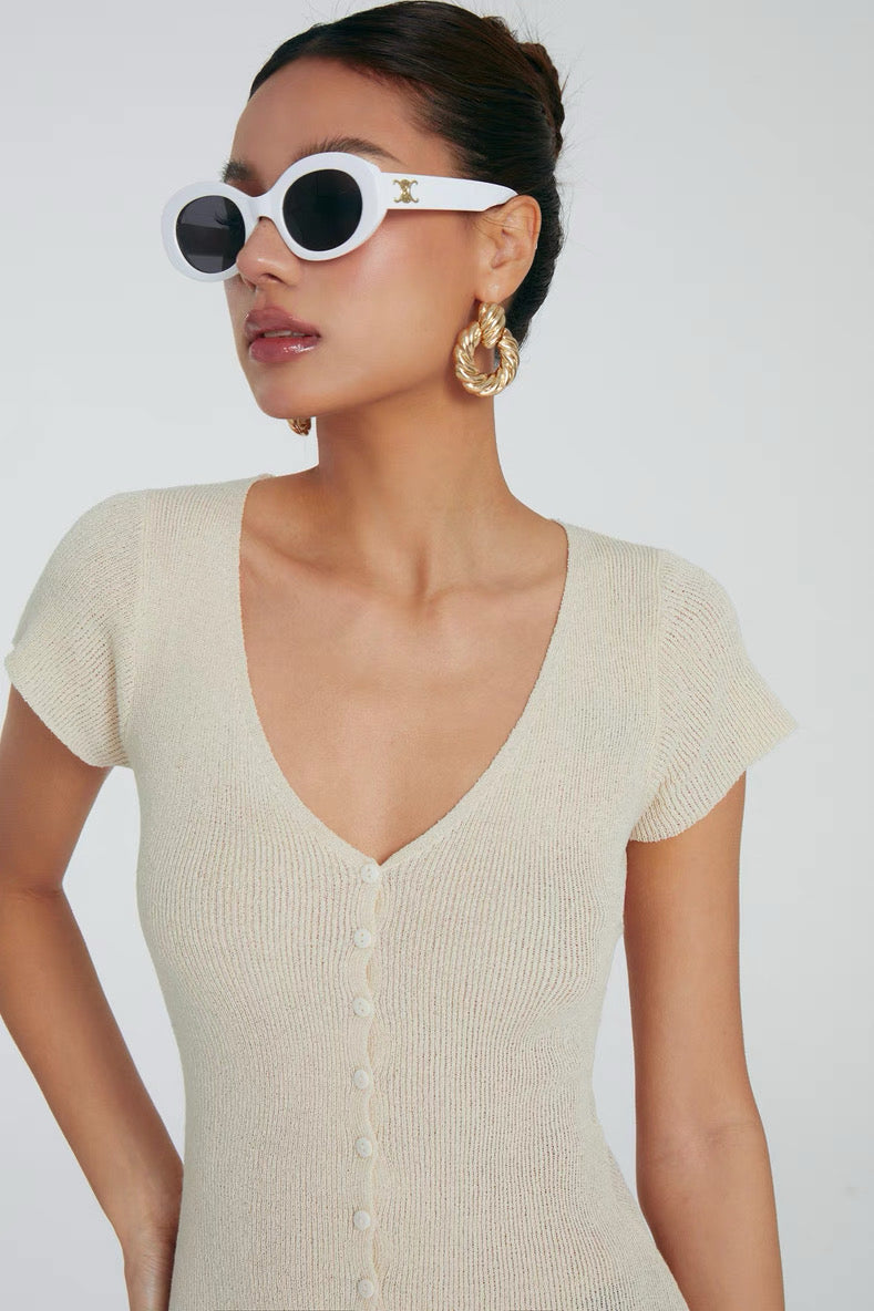 V-Neck Knitted Dress