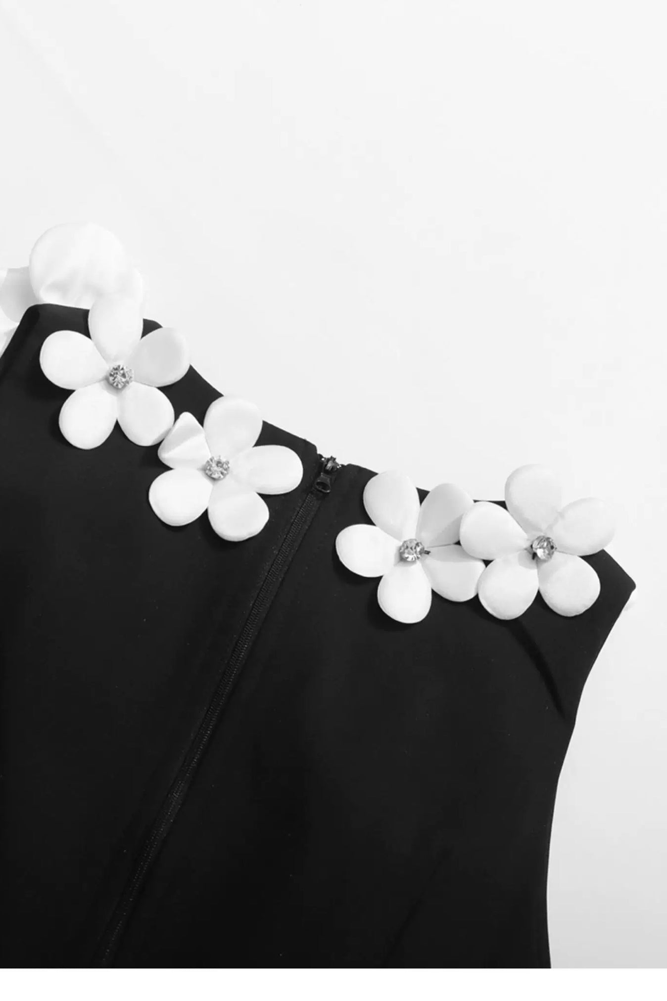 Black and White 3D Floral Dress